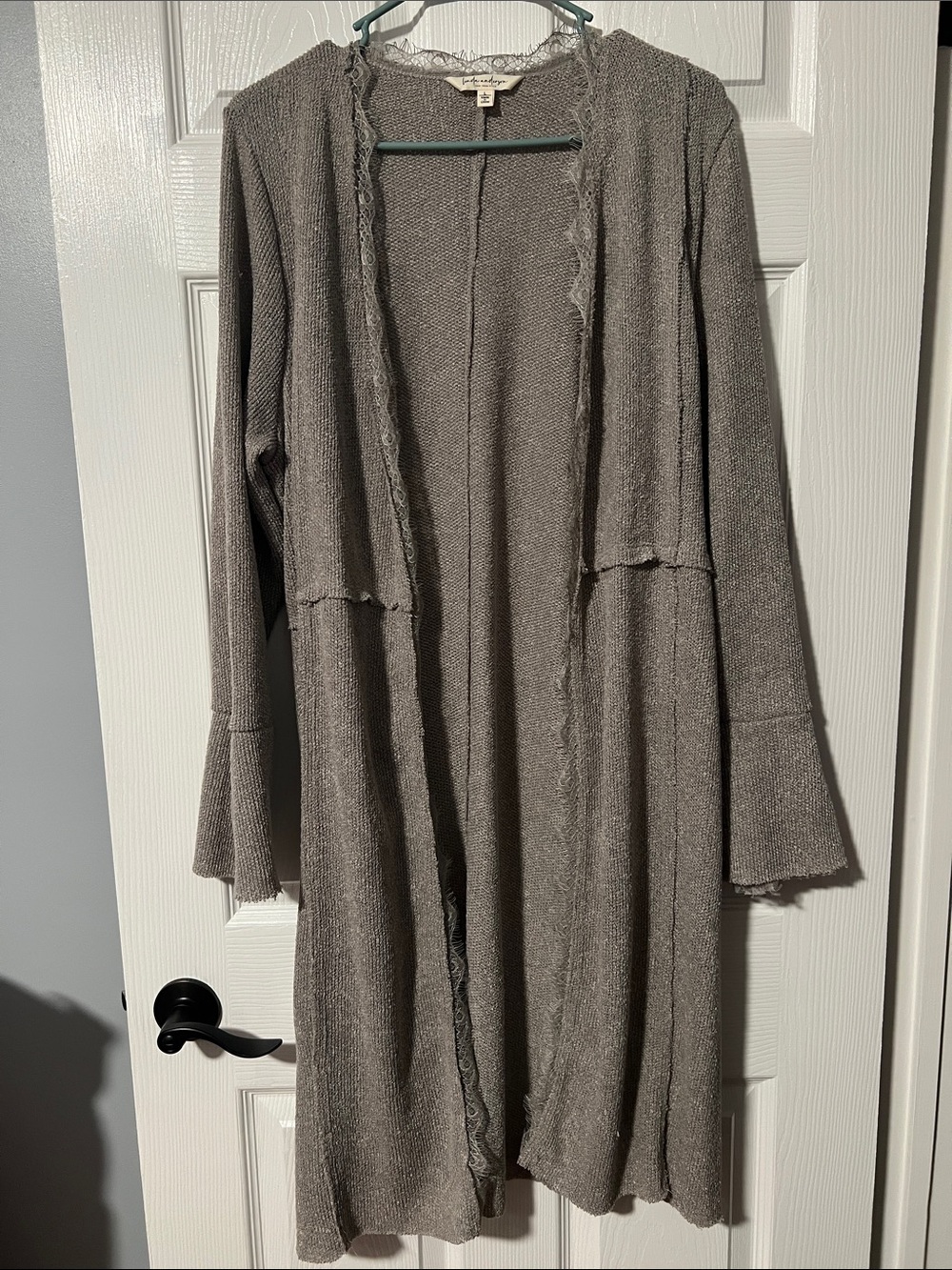 Linda Anderson women's Long Open-Front Gray Cardigan Sweater